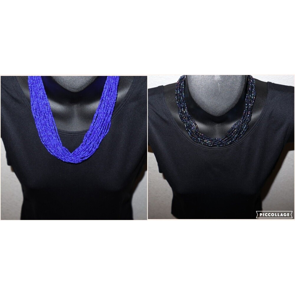 Lot of 2 Necklaces Iridescent Glass Plastic Seed Bead Multiple Strands Taramanda